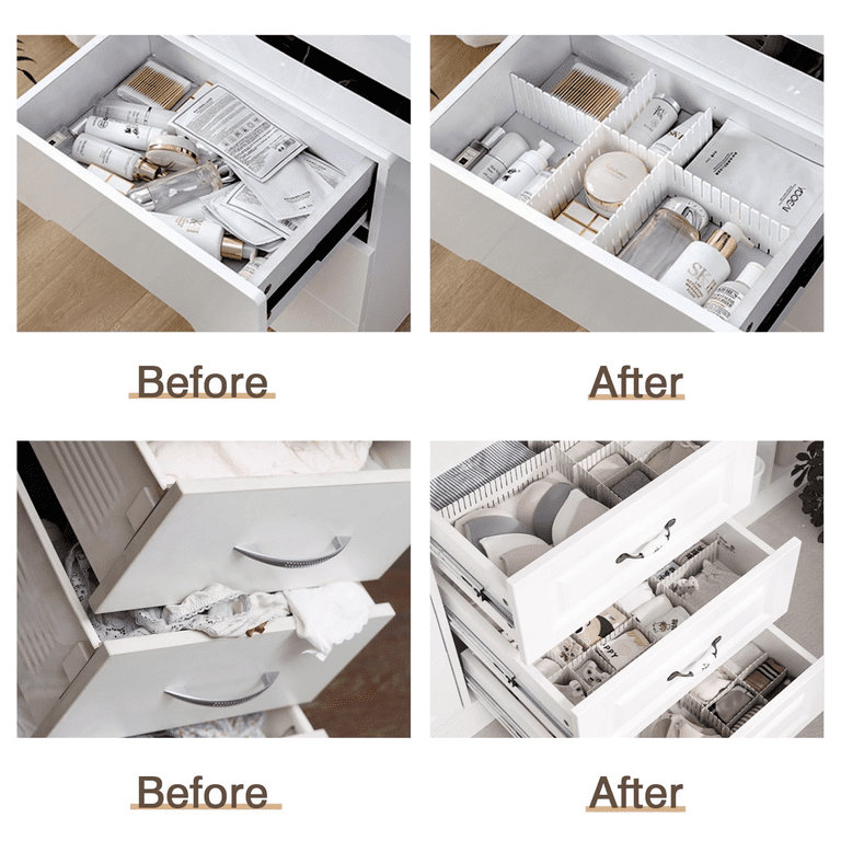 8-Pack Adjustable Drawer Dividers & Organizers - For Kitchen, Bedroom, Bathroom, No Tools Needed