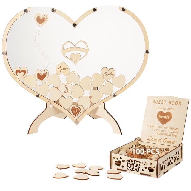 Wedding Guest Book, Wooden Picture Frame, Rustic Wedding Decorations, Drop Top Frame Sign Book Wooden Hearts Wedding Gift