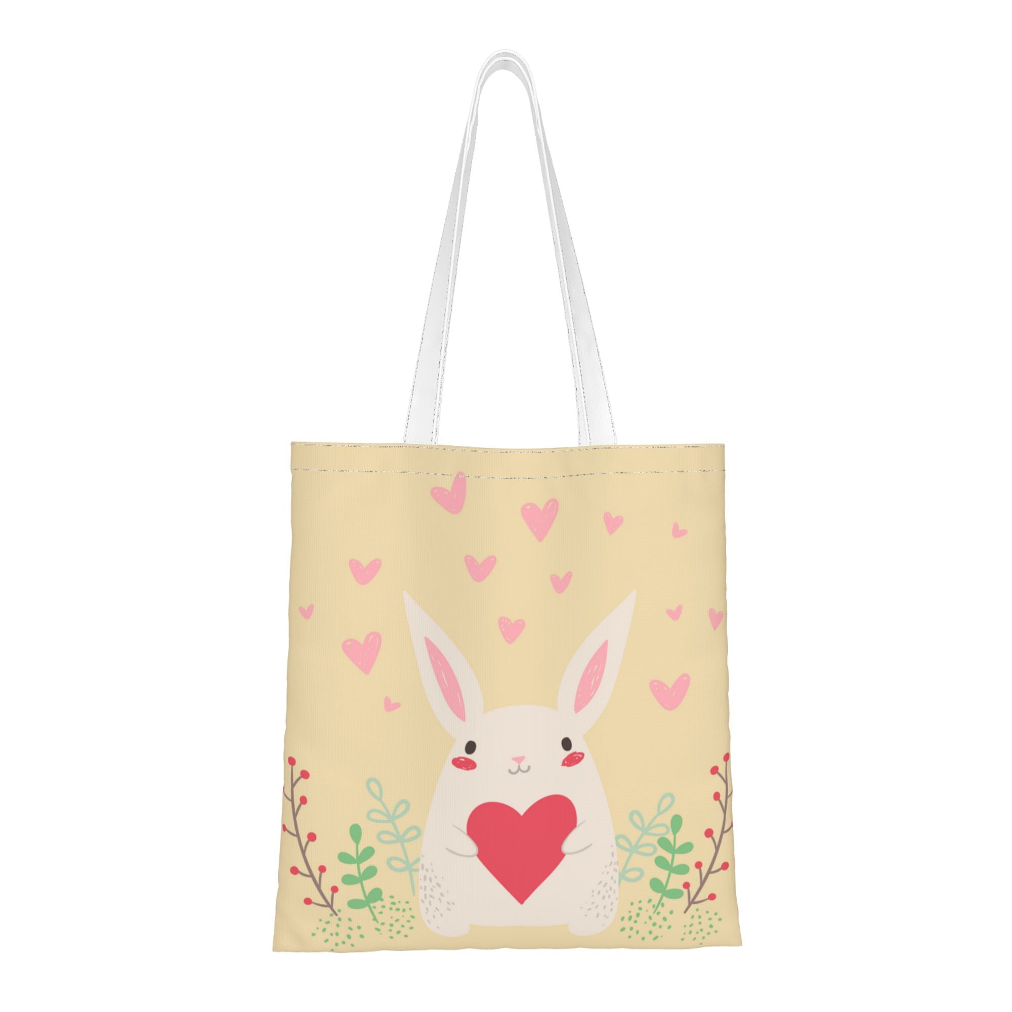 DouZhe Reusable Grocery Bags Cartoon Cute Heart Rabbit Animal Lightweight Polyester Canvas Cloth Tote Bag for Travle Gym Shopping School 15 x 16 Walmart