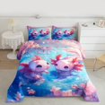 thumbnail image 2 of Manfei 3D Pink Axolotl Full Size Comforter Sets, Cherry Blossoms Floral Bedding Comforter Set, Kawaii Cartoon Animal Reversible Bedding Sets, Microfiber Bedroom Decor, 3 Pieces, 2 of 8