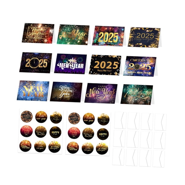 Juego de tarjetas de felicitación 2025, tarjetas de agradecimiento, tarjetas de invitación para Año Nuevo familiar Estilo B