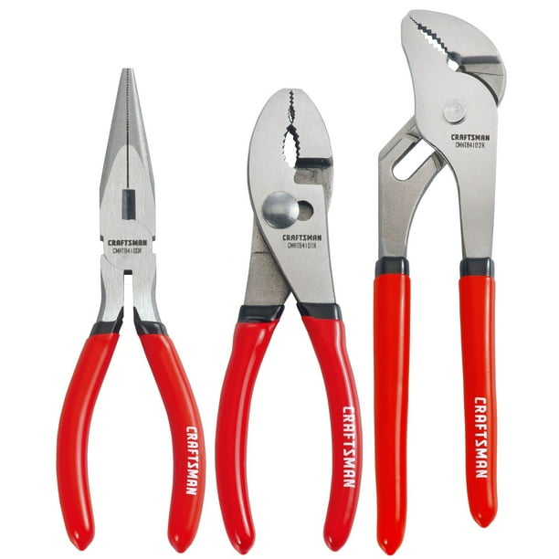 Juego de alicates CRAFTSMAN de 3 piezas: punta de 15 cm de largo, junta deslizante de 15 cm, junta ranurada de 20 cm