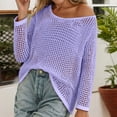 thumbnail image 2 of vigerkar Crochet Crop Top Long Sleeve Mesh Fishnet Summer Cover Ups | See Through, Swim Coverups Shirt,Beach,Vacation (Purple, XS), 2 of 3