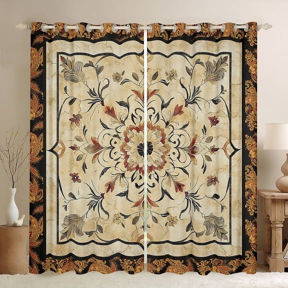 Manfei Bohemian Flower Black Out Curtains,Exotic Style Curtains Pack of 2 (42x63 Each),Boho Mandala Bedroom Curtains,Lightweight Vintage Bedroom Decoration