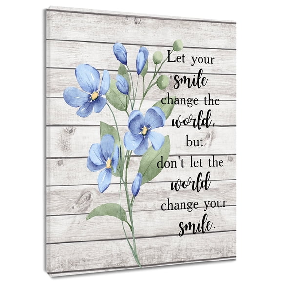 HVEST Farmhouse Floral Wall Art Rustic Blue Wildflower Butterfly and Inspirational Quotes Canvas Wall Art Vintage Wood Board Framed Wall Decor for Living Room Bedroom Home, 8 X 10 inches