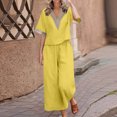 thumbnail image 2 of XuJwPNcy Women's 2 Piece Outfits Cotton Linen Plus Size Lounge Set Short Sleeve Top Wide Leg Pants Loungewear Outfits, 2 of 5