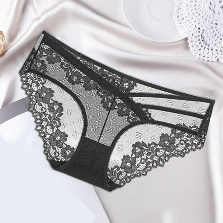 

Homadles Underwear Women- Breathable Sexy Mid Waisted Stretch Slim Fit Lace See Through Hipster Panties Black L