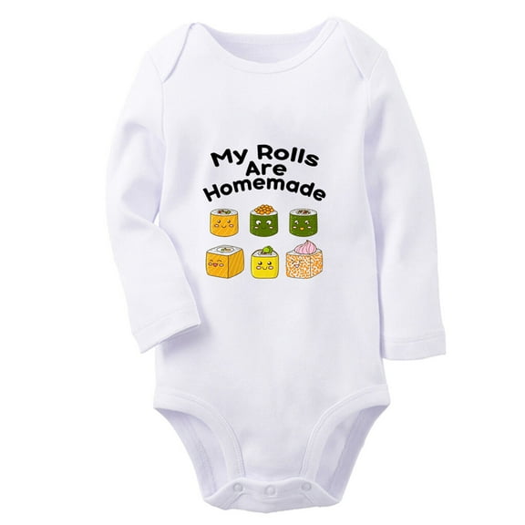Babies My Rolls Are Homemade Funny Rompers, Newborn Baby Unisex Bodysuits, Infant Jumpsuits, Toddler 0-12 Months Kids Long Sleeves Oufits (White, 6-12 Months)