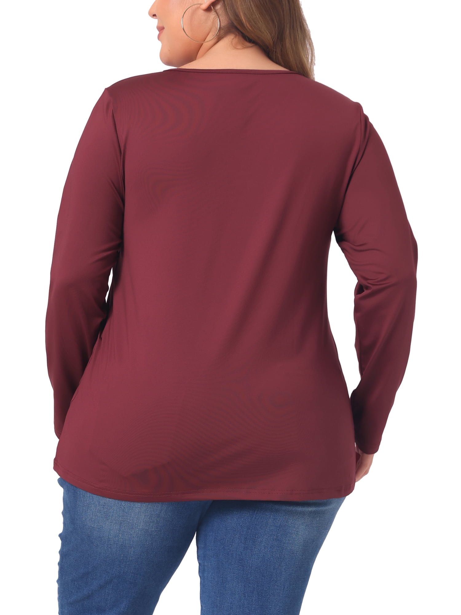 DARING DIVA Women's Plus Size Long Sleeve Notched Neck Loose Tops 4X Burgundy