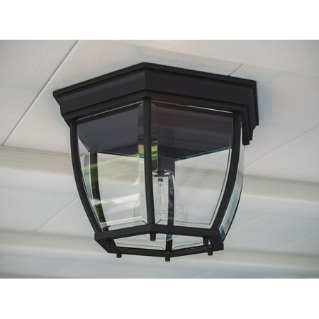 Distressed Black Semi Flush - Kenroy Home Classic 1 Light Flush Mount, For Use Indoors and Outdoors, 7 Inch Height, 11 Inch Diameter, Black Finish, Crystal Clear Glass Shade, Easy Installation