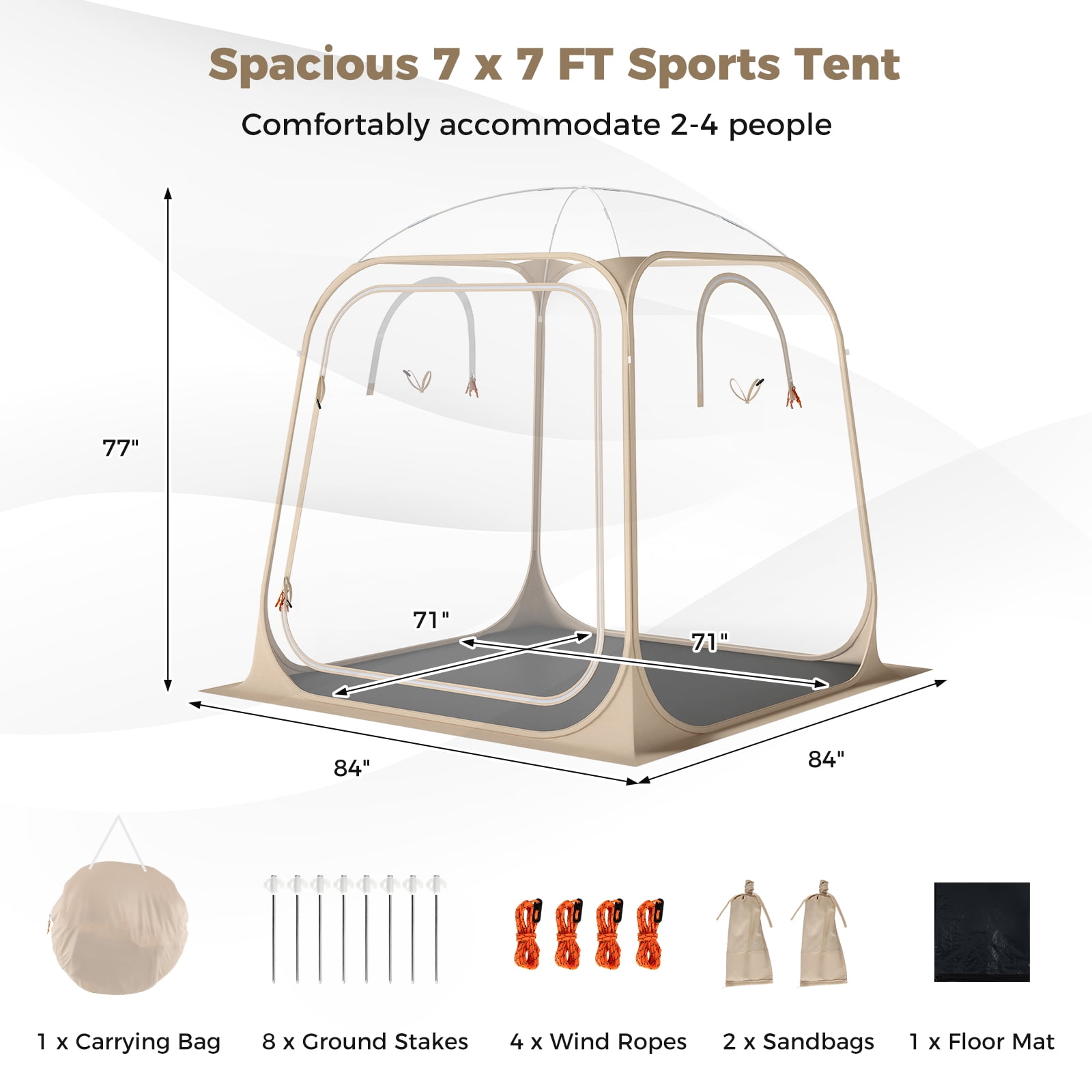 Gymax 7x7ft Clear Bubble Pop-Up Tent w/Sealed Floor Bag PVC Screen for 2-4 Persons