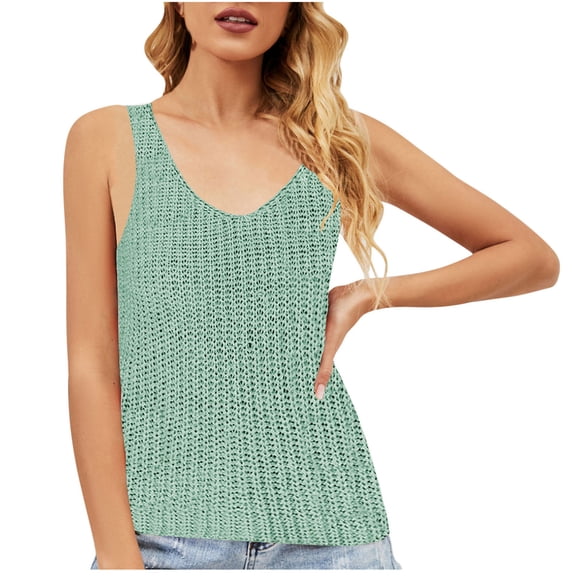IROINNID Women's Casual Leisure Solid Color Minimalist Knitting Camisole V-Neck Tank Tops Clearance