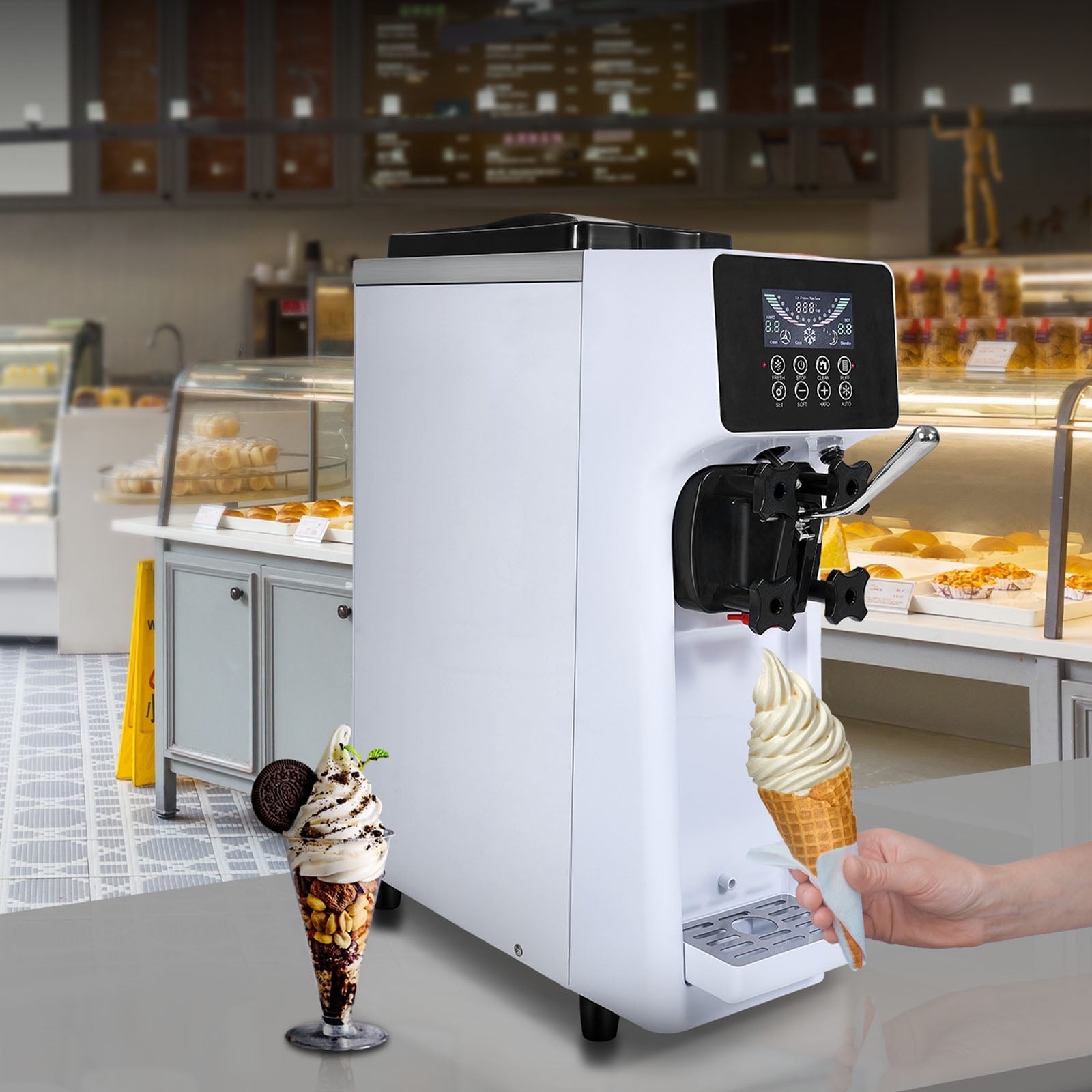 VEVOR Commercial Ice Cream Maker Single Flavor 10 15.2L 2.7 4Gal Per Hour Soft Serve Ice Cream Machine with LCD Panel Stainless Steel