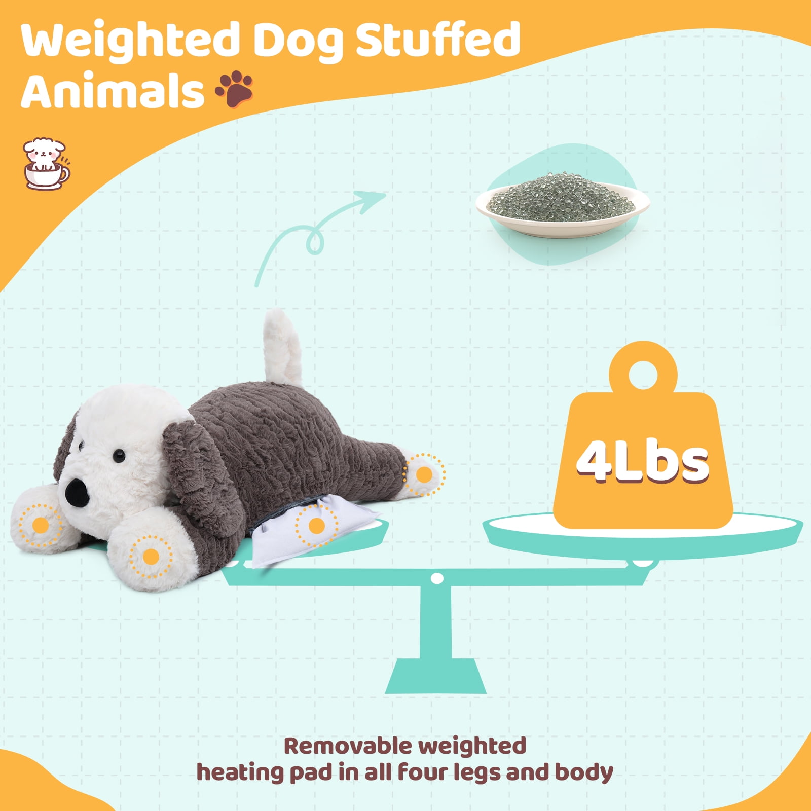 MorisMos 24" Weighted Microwavable Stuffed Animal, Large Weighted Stuffed Dog Plush Toy