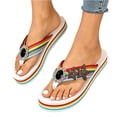 thumbnail image 4 of pwidon Women's Platform Wedge Flip Flops Thong Open Toe Rhinestone Star Decor Rainbow Strap Beach Walking Casual Sandals White 6, 4 of 4