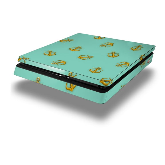 Vinyl Decal Skin Wrap compatible with Sony PlayStation 4 Slim Console Anchors Away Seafoam Green (PS4 NOT INCLUDED)