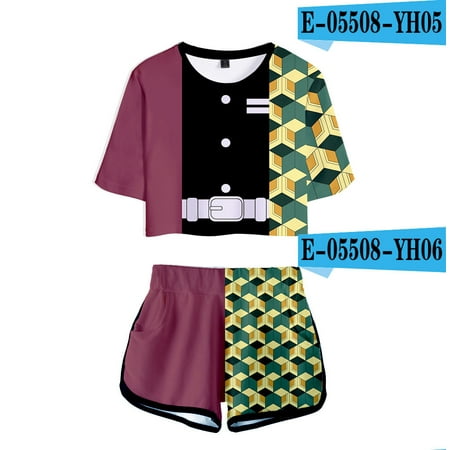 

Demon Slayer two piece sets Cosplay Kimetsu no Yaiba Summer T-shirt + pants beach Fashion Sets