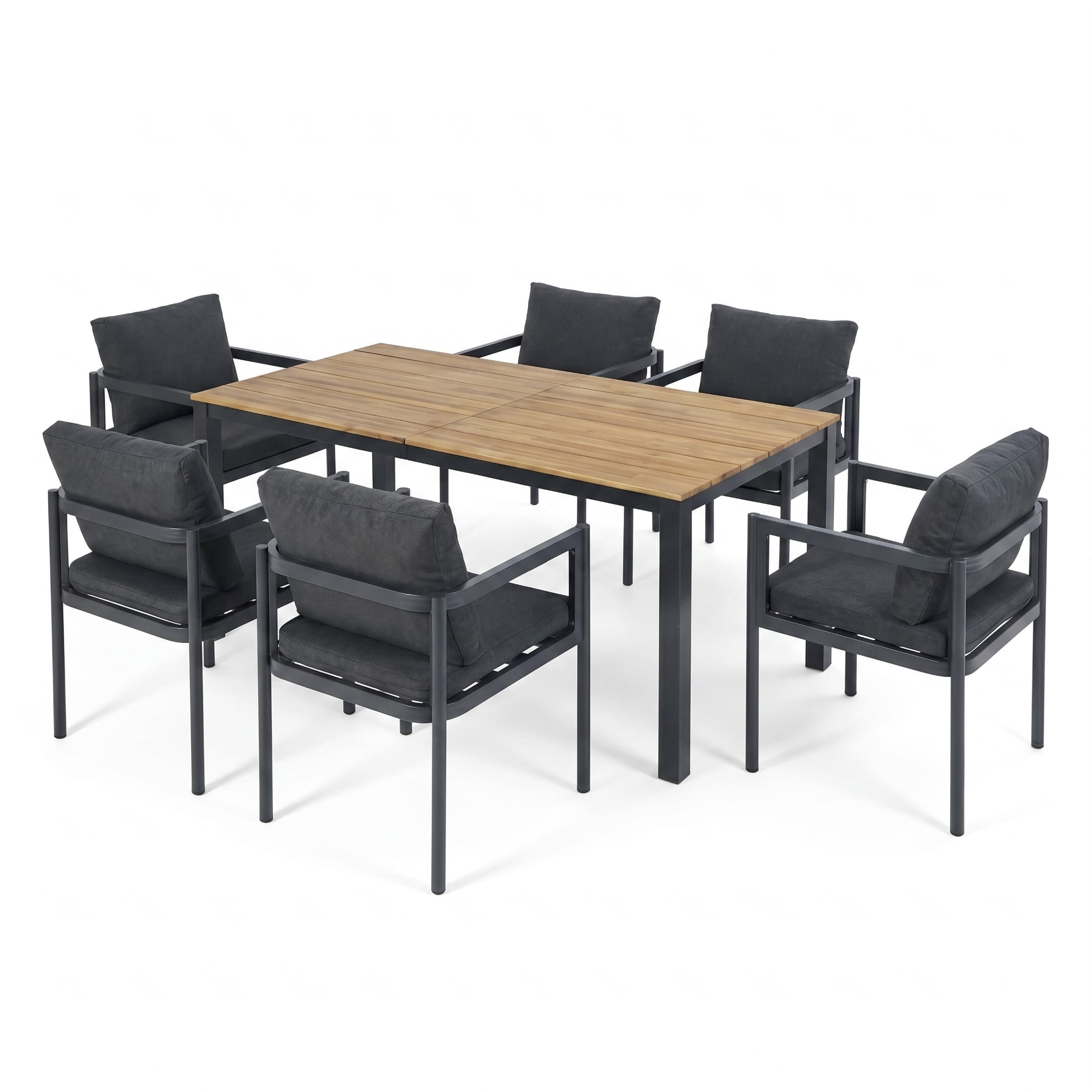 Christopher Knight Home 7-Piece Outdoor Dining Set with Table and Aluminum Chairs, Teak+Gray