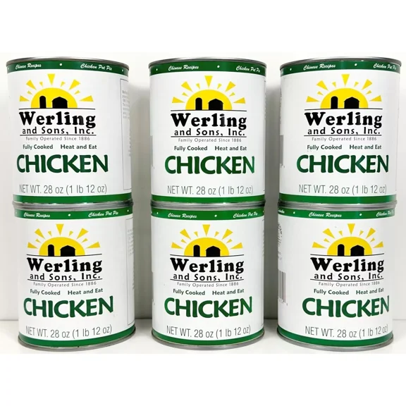 (6 Cans Pack) Werling All Natural Chicken – 28 oz Long Term Emergency Survival Canned Meat Fully Cooked