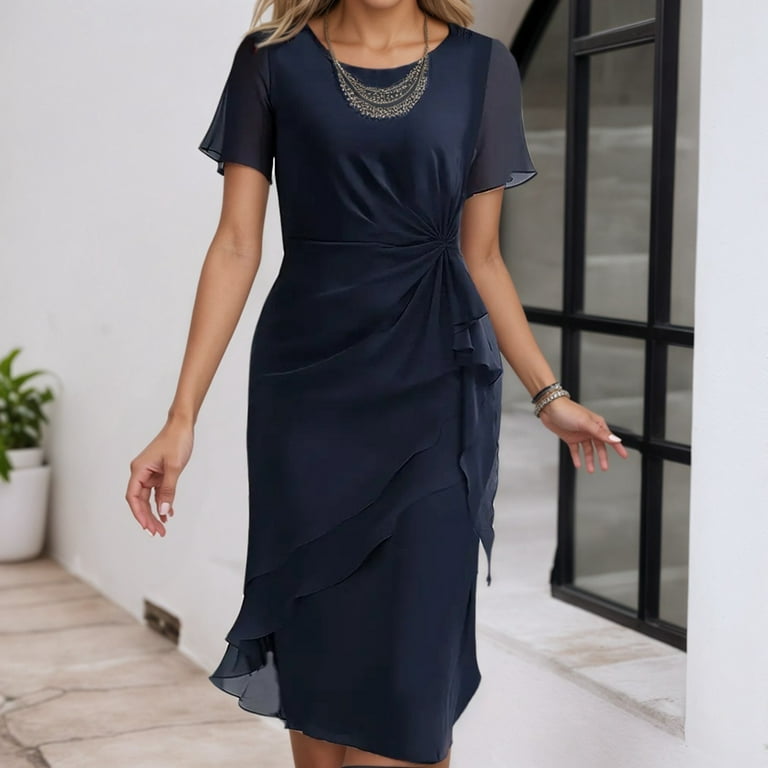 Women's Dress Elegant Round Neck Chiffon Party Gown For Wedding Holiday  Date Night Spring Summer Casual Formal Occasion Lace plus Size Dresses plus  Size Midi Dress Dresses for Elderly Ladies Ladies -