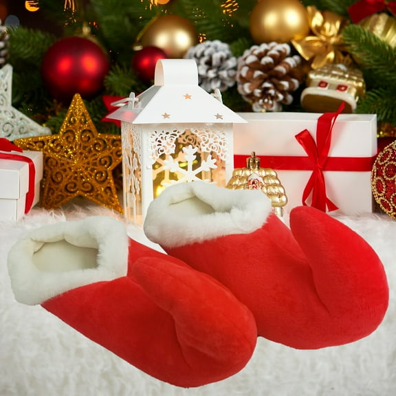 Unisex Christmas Slippers Christmas Hat Shoes Slippers Cute Plush Adult Anti Slip House Loafers for Women Men