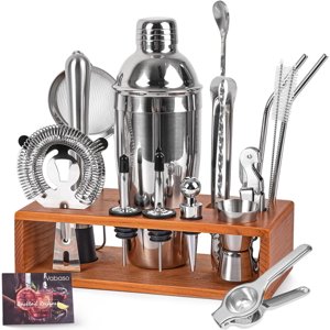 Vabaso 20-Piece Bartender Kit with 25oz Cocktail Shaker Stainless Steel Bar Tools & Recipe Book Ideal Christmas Gift for Home Bars