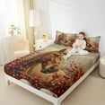 thumbnail image 4 of Manfei Brown Horse Full Sheet Set,Red Cherry Western Farmhouse,Luxury Decor For Boys,4-Piece, 4 of 7