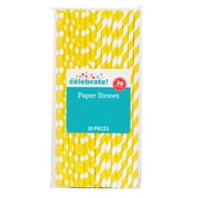 Way to Celebrate! Neon Yellow Polka Dot & Striped Paper Straws, 30ct