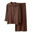 thumbnail image 4 of Gkeoshab Sweater Dress Women's 2 Piece Outfits Button Down Long Sleeve Shirt and Wide Leg Pants Set Coffee M, 4 of 5