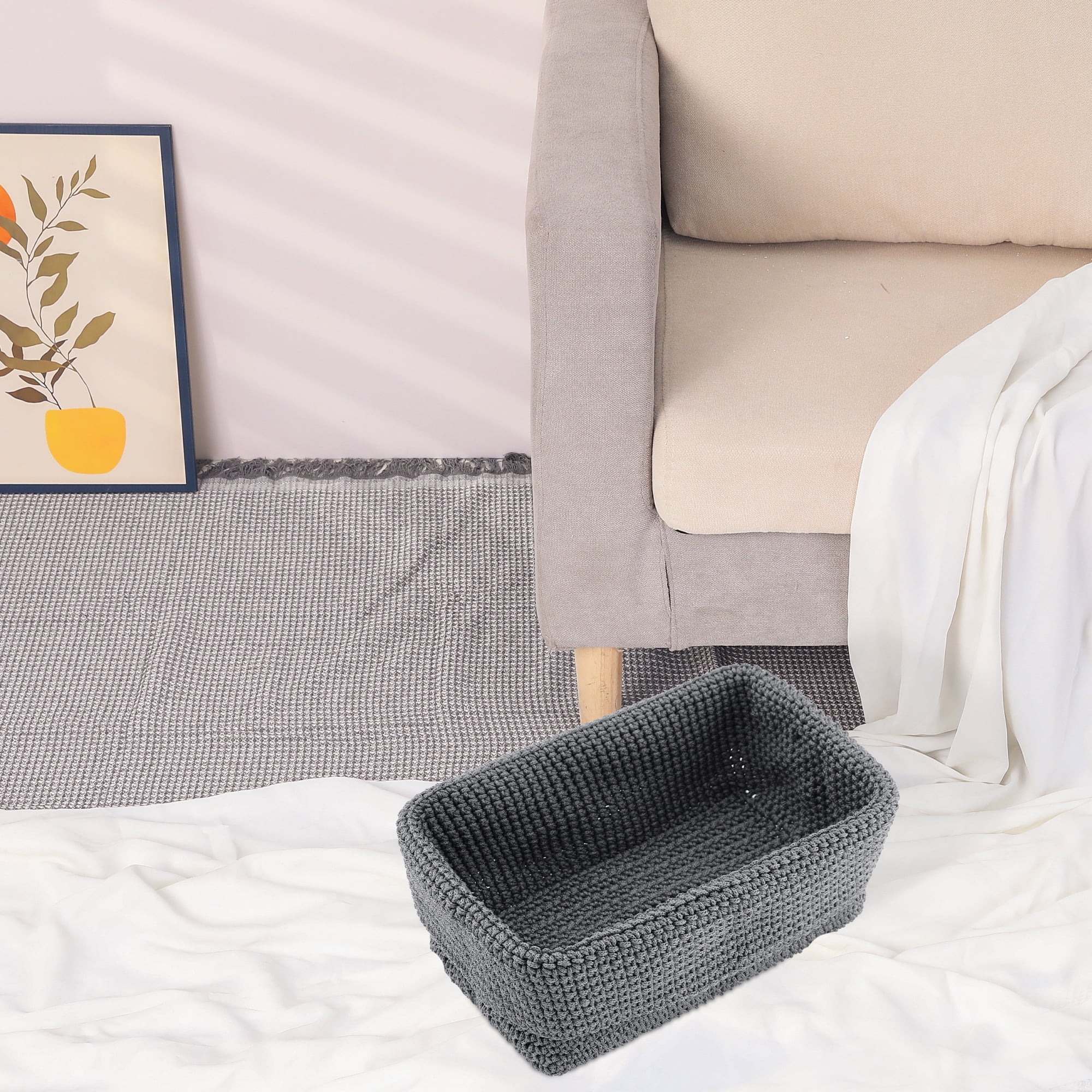 Unique Bargains 3 Packs Woven Storage Basket for Entryway Desk Gray 11.4*5.9*7.3in
