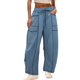thumbnail image 1 of Pantalones deportivos Athlisan Baggy Barrel de pierna ancha para mujer, color azul, talla M, 1 of 7