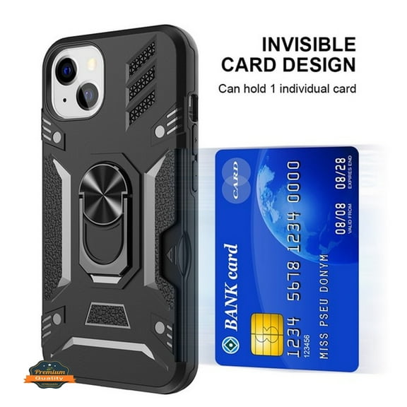 For Samsung Galaxy A04S Invisible Wallet Credit Card Holder with Ring Stand Kickstand Slim Fit Shockproof Hybrid Cover ,Xpm Phone Case [ Black ]