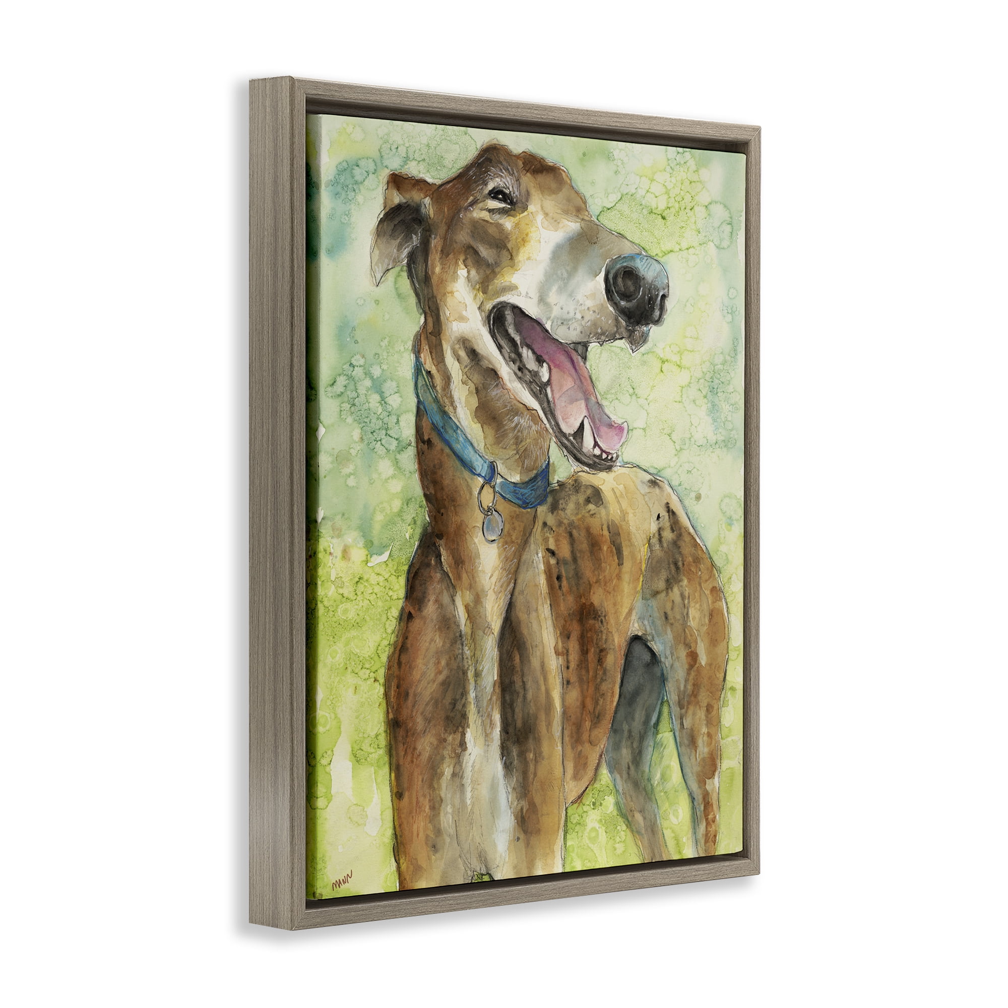 Stupell Industries Greyhound Smile Watercolor Brown Framed Floater Canvas Wall Art, design by Patti Mann