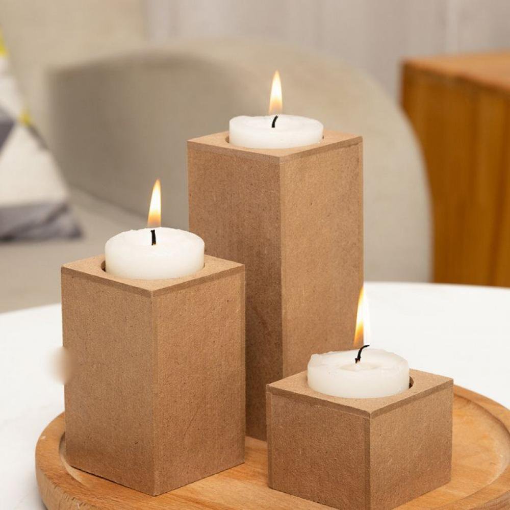 Candle Holder Set of 3 Square Pillar Candlestick Candle Holder Table