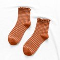 thumbnail image 4 of AVRNLIQ Womens Retro Gingham Ruffled Crew Socks, Soft Breathable Knit, One Size, Orange, 4 of 5