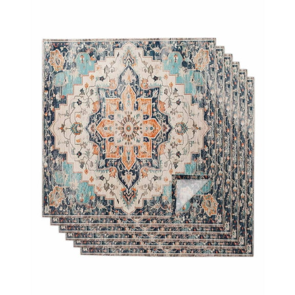 Orange Blue Cloth Napkins Washable Set of 6, Boho Geometric Middle Century Abstract Western Reusable Dinner Table Napkins Cloth Bulk for Weddings Kitchen Restaurants Hotel Events Party 20 x 20 Inch