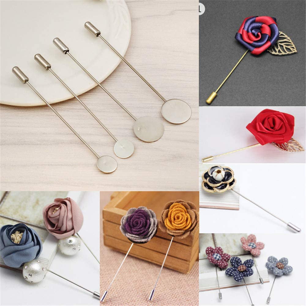 50 Pcs Lapel Stick Pin Round Tray Blank Brooches Tie Hat Scarf Badge Stainless Steel Needle Set DIY Costume Jewelry Accessories for Men Women Suit 