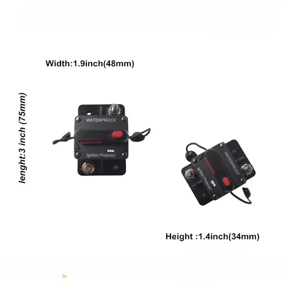 60 Amp Circuit Breaker with Manual Reset 12V-36V DC Waterproof Surface Mount for Car Audio Rv Marine Boat Truck Trolling Motors