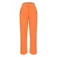 thumbnail image 4 of Linen Pants for Women Palazzo Pants Petite Plus Size Casual Solid High Waist Wide Leg Vacation Cropped Trousers Trendy Clothing Pull On with Pockets Orange XL, 4 of 8