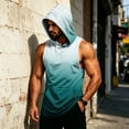 thumbnail image 5 of Gradient Muscle Shirt For Men, Sleeveless Pullover Hoodie Vest with Kangaroo Pocket - Quick Dry Bodybuilding Stringer for Summer Gym & Outdoor Training Green S, 5 of 7