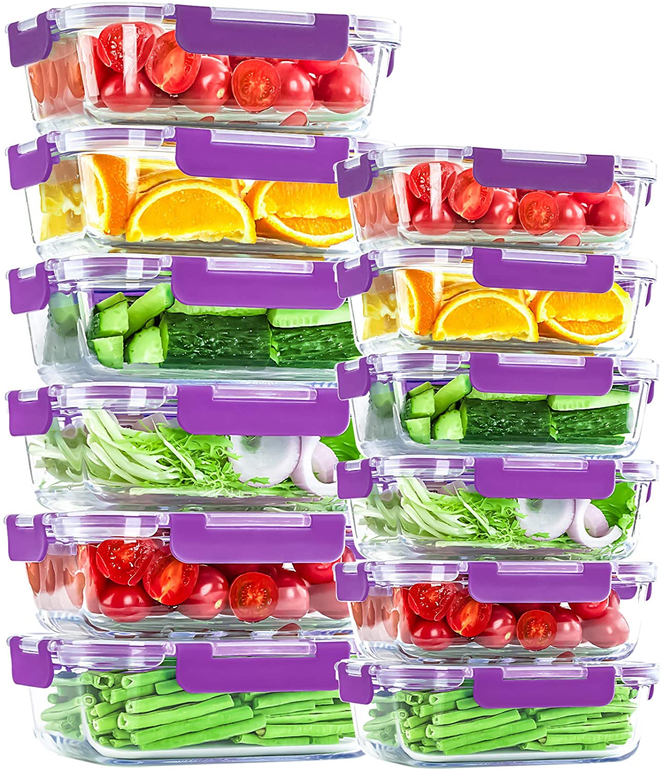 Glass Food Storage Containers with Airtight Lids 24 Pieces [12