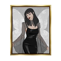 Stupell Goth Fashion Girl Botanical Pattern Beauty & Fashion Painting Gold Floater Framed Art Print Wall Art