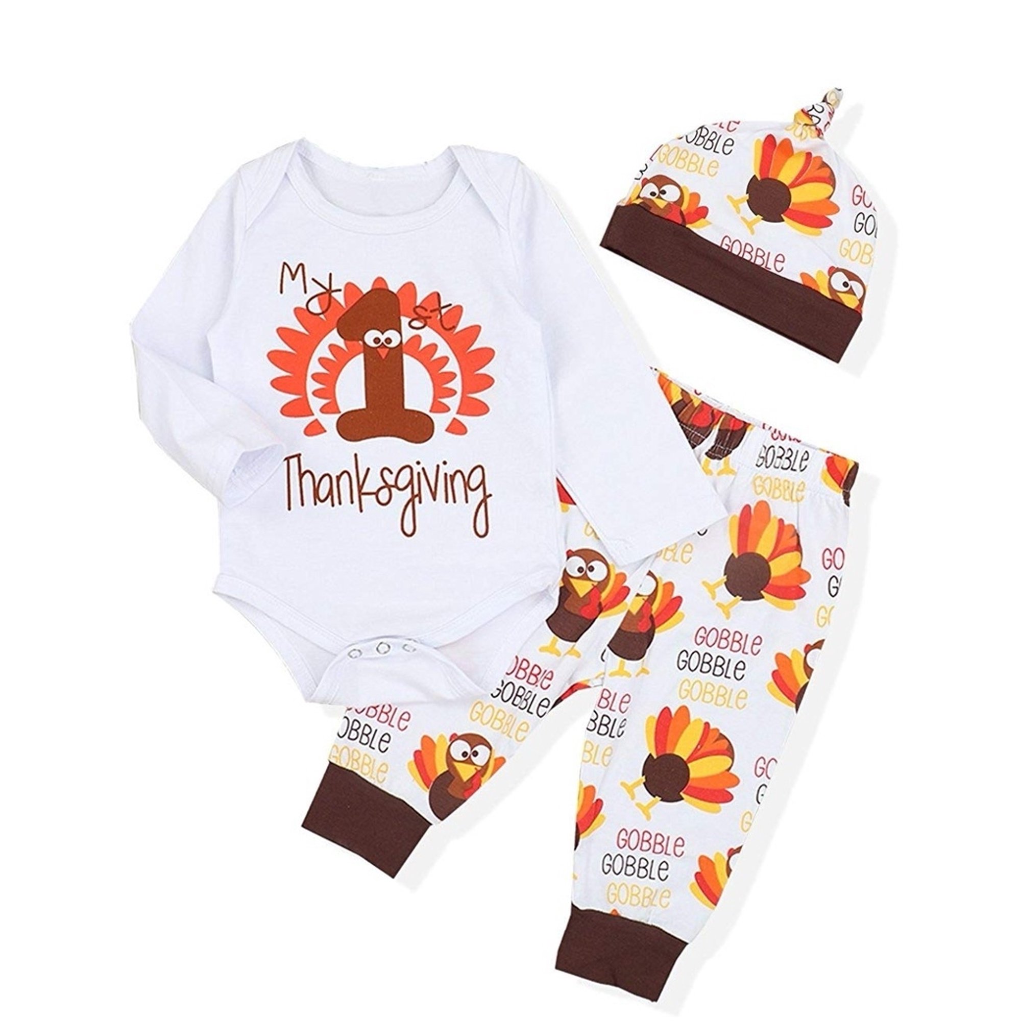 3pcs My First Thanksgiving Outfits Newborn Baby Boy Girl Clothes Thanksgiving Romper Turkey Pants Hat Onesies Set Walmart Canada