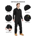 thumbnail image 5 of Ubon Men's Long Sleeve Coveralls Action Back Jumpsuit Zip Front Mechanic Workwear Black 2XL, 5 of 9