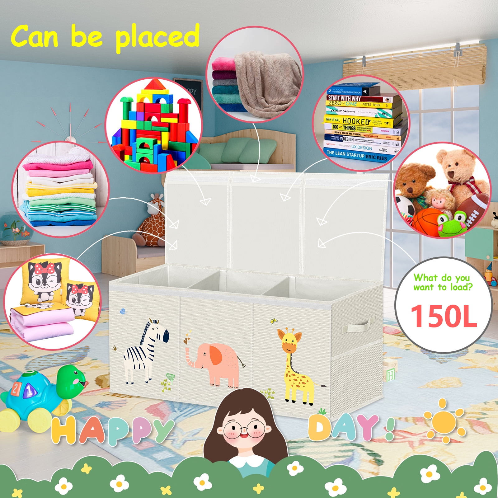 Extra Large Toy Box, Collapsible Sturdy Kids Toy Chest for Boys, Girls, Kids, 39*13.5*15.5",Toy Storage Organizer Toddler Storage Bins with Lids, Toy Box for Living Room, Bedroom, Nursery, Beige