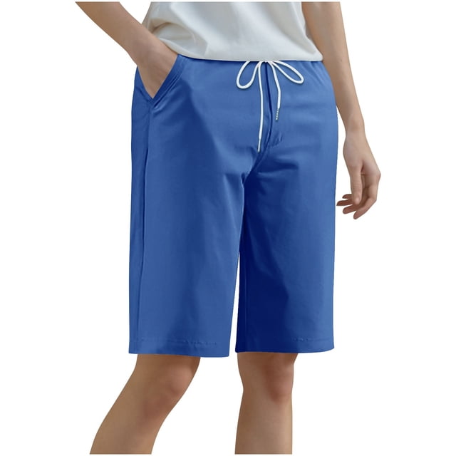 aidice Plus Size Shorts for Women Straight Leg Cropped Pants Loose Drawstring High Waisted Shorts with Pockets
