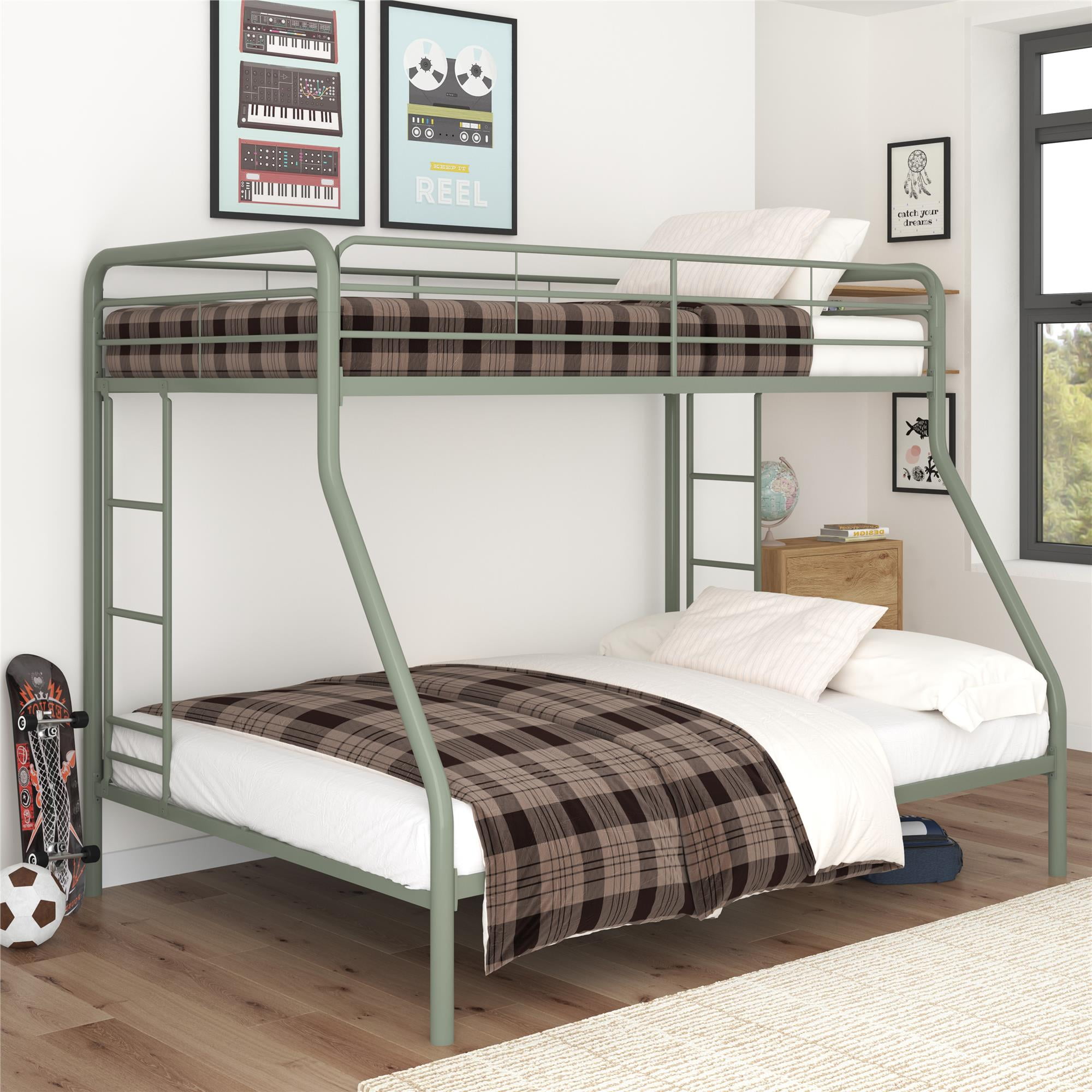 DHP Dusty Twin over Full Metal Bunk Bed with Secured Ladders, Sage