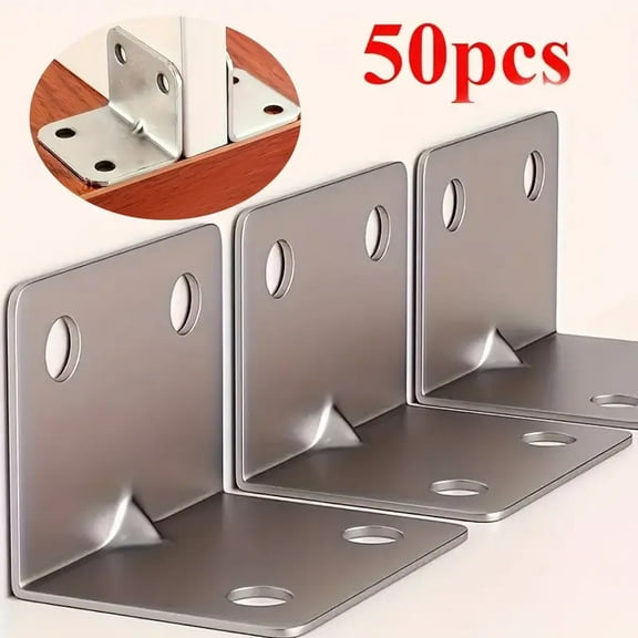 DEXIMRO 50Pcs Stainless Steel Angle Brackets,1.2” x 1.2” x 0.79” Wide Small Corner Brace for Joining Furniture, Heavy Duty 90 Degree L Shape Corner Bracket, Right Angle Bracket for Wood Cabinets
