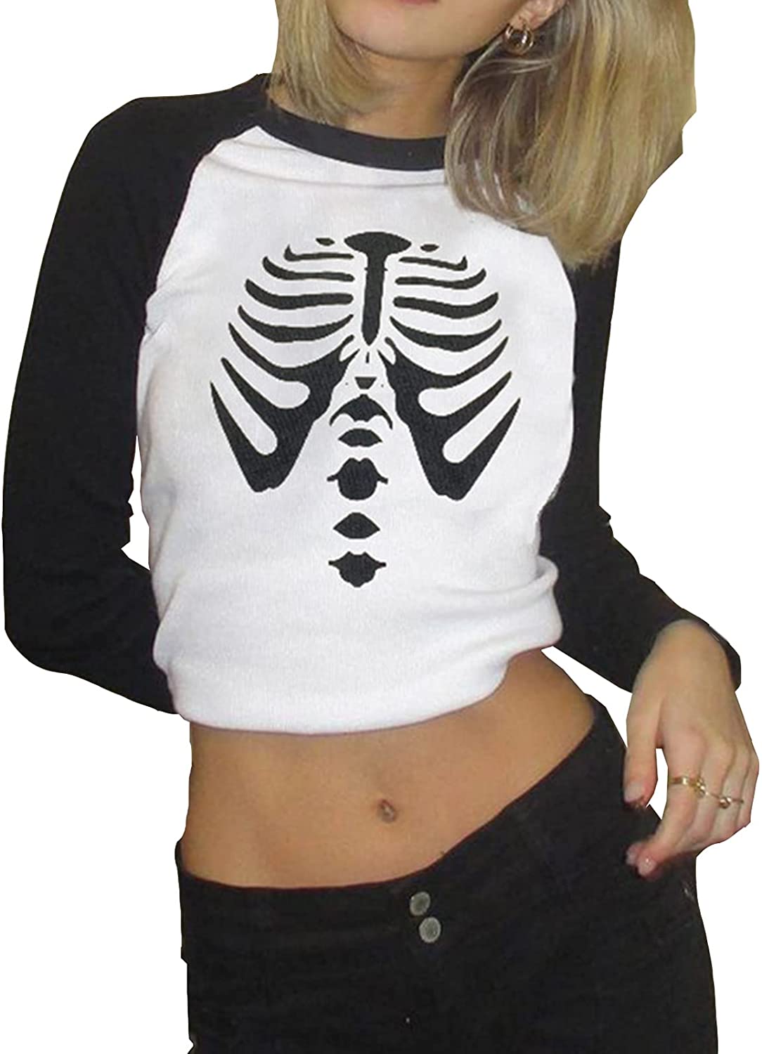 Womens Long Sleeve Lace Shirts Color Block Patchwork Crop Tops Crewneck Female y2k Summer 2021 Fashion Streetwear Tees