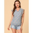 thumbnail image 3 of Unique Bargains Blouse à Volants pour Femmes Florale Décontractée Col en V Manches Courtes, 3 of 6